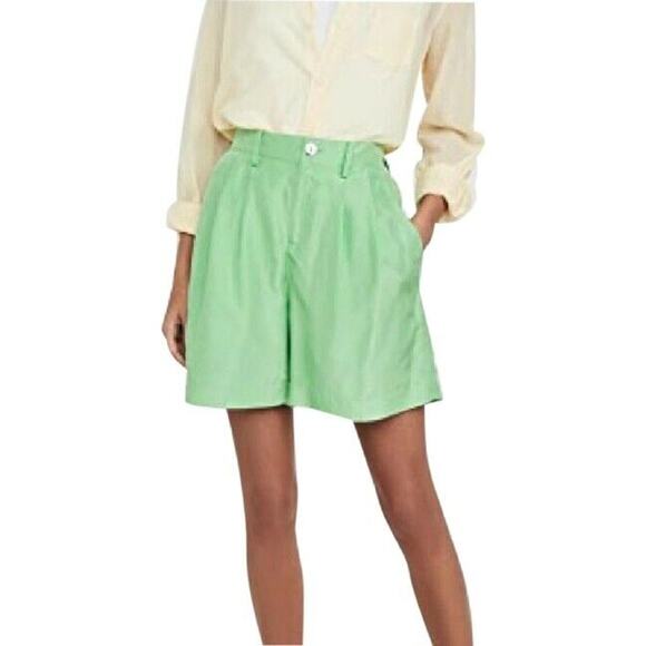 Vince NWT Green Habotai Drapey Silk High Rise Shorts Size 12